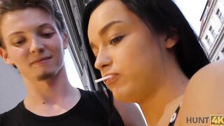 HUNT4K. Tender 18 yo tastes hunters penis because he is ready to pay