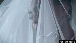 Turned On ebony bride masturbates to an orgasm on her wedding night
