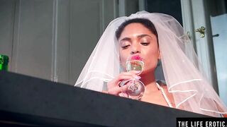 Turned On ebony bride masturbates to an orgasm on her wedding night