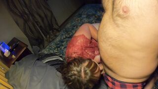 Beauty MILF gets her snatch eaten out, her throat spread, Bent over, ending with a hugest facial