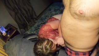 Beauty MILF gets her snatch eaten out, her throat spread, Bent over, ending with a hugest facial