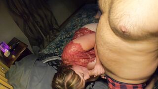 Beauty MILF gets her snatch eaten out, her throat spread, Bent over, ending with a hugest facial