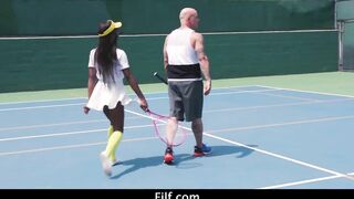 Black cougar Ana Foxxx Gets Boned Inside The Butt By Tennis Instructor