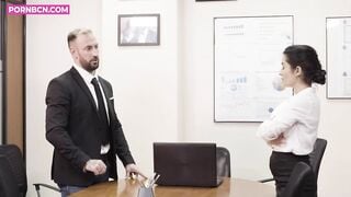 Barely Legal secretary with her older boss, lesbians at the office by PORNBCN 4K