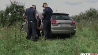 Bombshell Dark Haired Double Boned By 2 City Guards