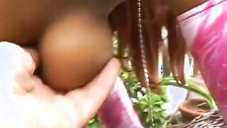 2 black lesbians fucking with vibrators outdoor