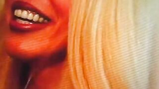 Big Boobed blonde lays on a desk and gets her cunt licked by babe blonde