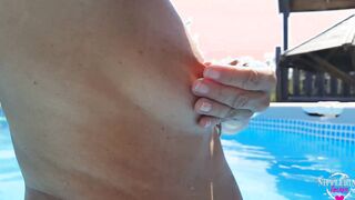 nippleringlover Hot MILF naked inside pool insane stretching watch through pierced nipples close up