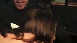 Beauty stud fucks his cunt with mouth's soak twat into parked yellow cab inside lonely place