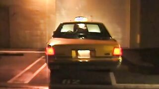 Beauty stud fucks his cunt with mouth's soak twat into parked yellow cab inside lonely place