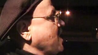 Beauty stud fucks his cunt with mouth's soak twat into parked yellow cab inside lonely place