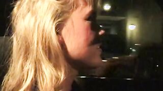 sexy blonde driver blows her passenger's rough dick inside the front seat of cab