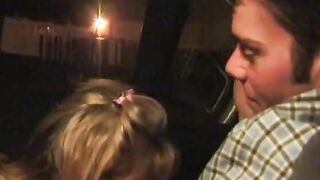 sexy blonde driver blows her passenger's rough dick inside the front seat of cab