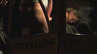 sexy blonde driver blows her passenger's rough dick inside the front seat of cab