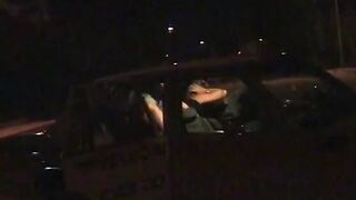 sexy blonde driver blows her passenger's rough dick inside the front seat of cab