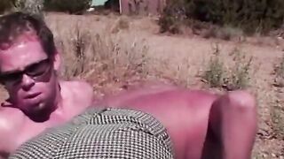 Old blonde mom blows and ride penis into desert sun