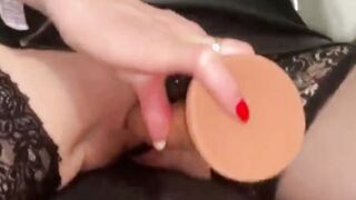 Goddess Secretary masturbating snatch and anal with huge sex toy
