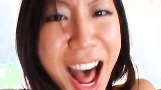 Randy oriental slut getting anal and twat waxing after sucking off penis on the couch