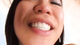 Randy oriental slut getting anal and twat waxing after sucking off penis on the couch