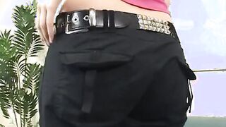 Lusty blonde with perfect butt give bro blowjob on the couch then fucks