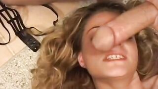 Amazingly Hot blonde bimbo with a thick body gets her snatch rocked by 2 men