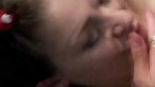 Erotic dark hair with nice boobs has cunt gang plowed on pation