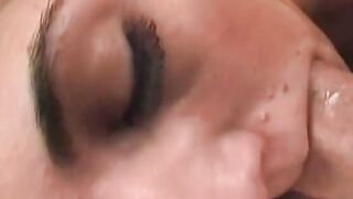 She loves eating cum off cake after huge cock fills up her bald snatch rough