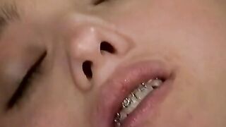 Vulgar dark haired plays with a sex toy before ride bro's tool