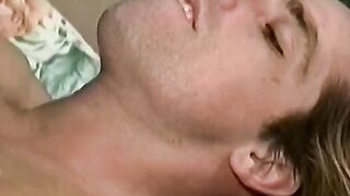 Vulgar dark haired plays with a sex toy before ride bro's tool