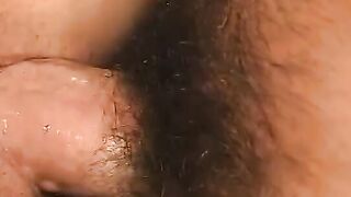 Dirty beauty shoves a big wooden pole inside her fuckhole