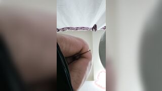 Milf point of view below into bathroom WC bondage