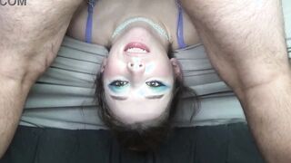 Incredible 18 Gets Messy inside Intense Deep Throat Off the Bed Facefuck with Bj Slamming Throatpie