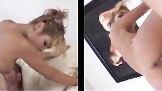 Skinny chick gets a thick dick slid in her soak pink snatch