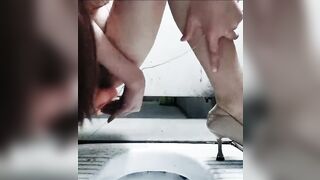 Masturbating with a sex toy into the WC, having an orgasm and squirting