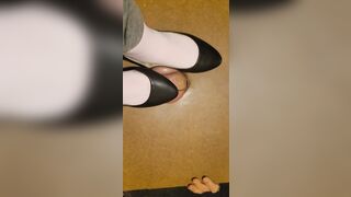 Squished out cum with flats and sheer socks
