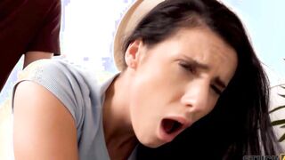 STUCK4K. Wonderful dark hair from Romania is addicted to phones and sex