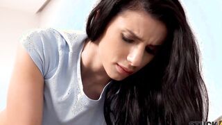 STUCK4K. Wonderful dark hair from Romania is addicted to phones and sex