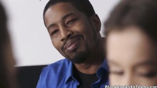 Mom and barely legal gagging on bbc inside three-way