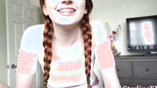 Adorable Red Blowjob Brace Face Aria Carson Blows Dick for Cum