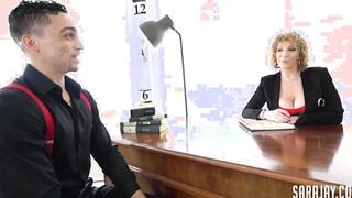Big Tit mom Sara Jay Tastes Xavier Aries' Thick Cum inside Her Office!