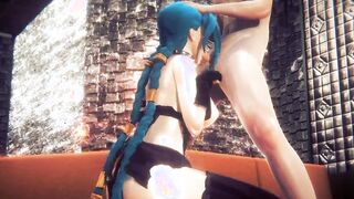 LOL Anime - Jinx bound up like a bitch blows a penis - Japanese oriental Manga Animated Video Game Porn