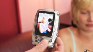 Blonde and blue eyed Nikola having her first experience blowing and fucking rough cock on web cam
