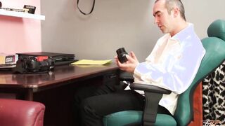 Blonde and blue eyed Nikola having her first experience blowing and fucking rough cock on web cam