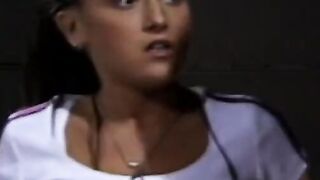 Cutie and vulgar dark haired gets booty boned on the tennis court