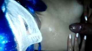 amateur thot blows dick and gets jizzed on her melons