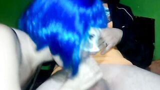 amateur thot blows dick and gets jizzed on her melons