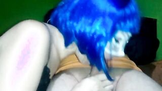 amateur thot blows dick and gets jizzed on her melons