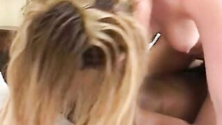 African guy has wild sex with beauty young blonde inside his room