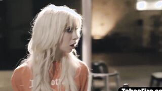 Blonde 19 yo licks milf cop's snatch to got out of trouble