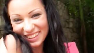 Cutie lady ride penis inside the backyard